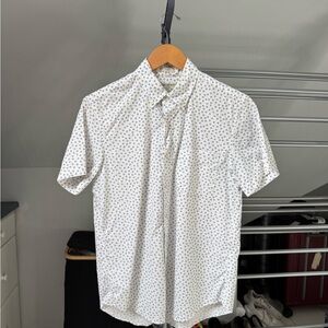 J. Crew White Short-Sleeve Button-Down with Small Navy Dot Print